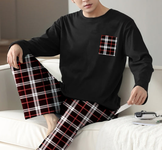 Ice Silk Long Sleeve Long Pants Men's Pajama Set