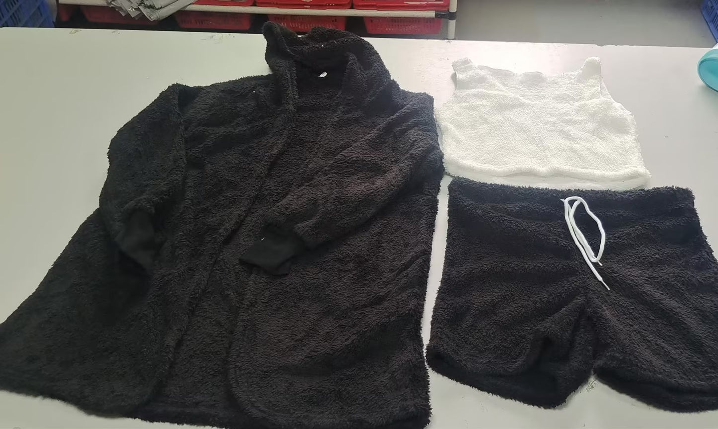 Long Sleeve Crop Tank Top And Drawstring Shorts Pajama Set