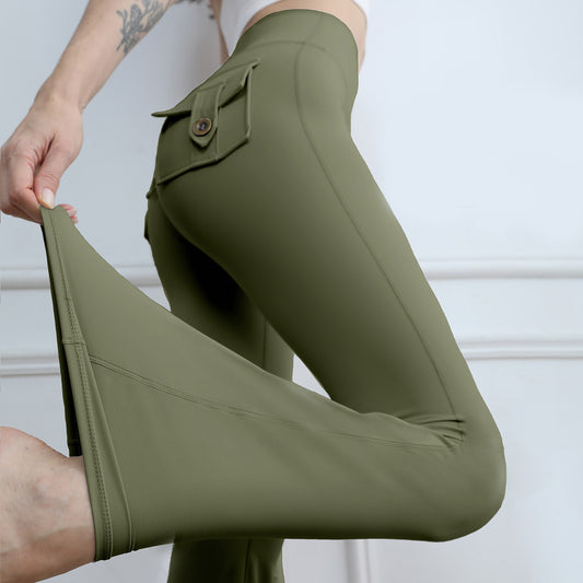Yoga Fitness Flared Pants With Pockets Ins Fashion Slim High Waist Sports Trousers Scrunch Butt Booty Workout Lifting Leggings
