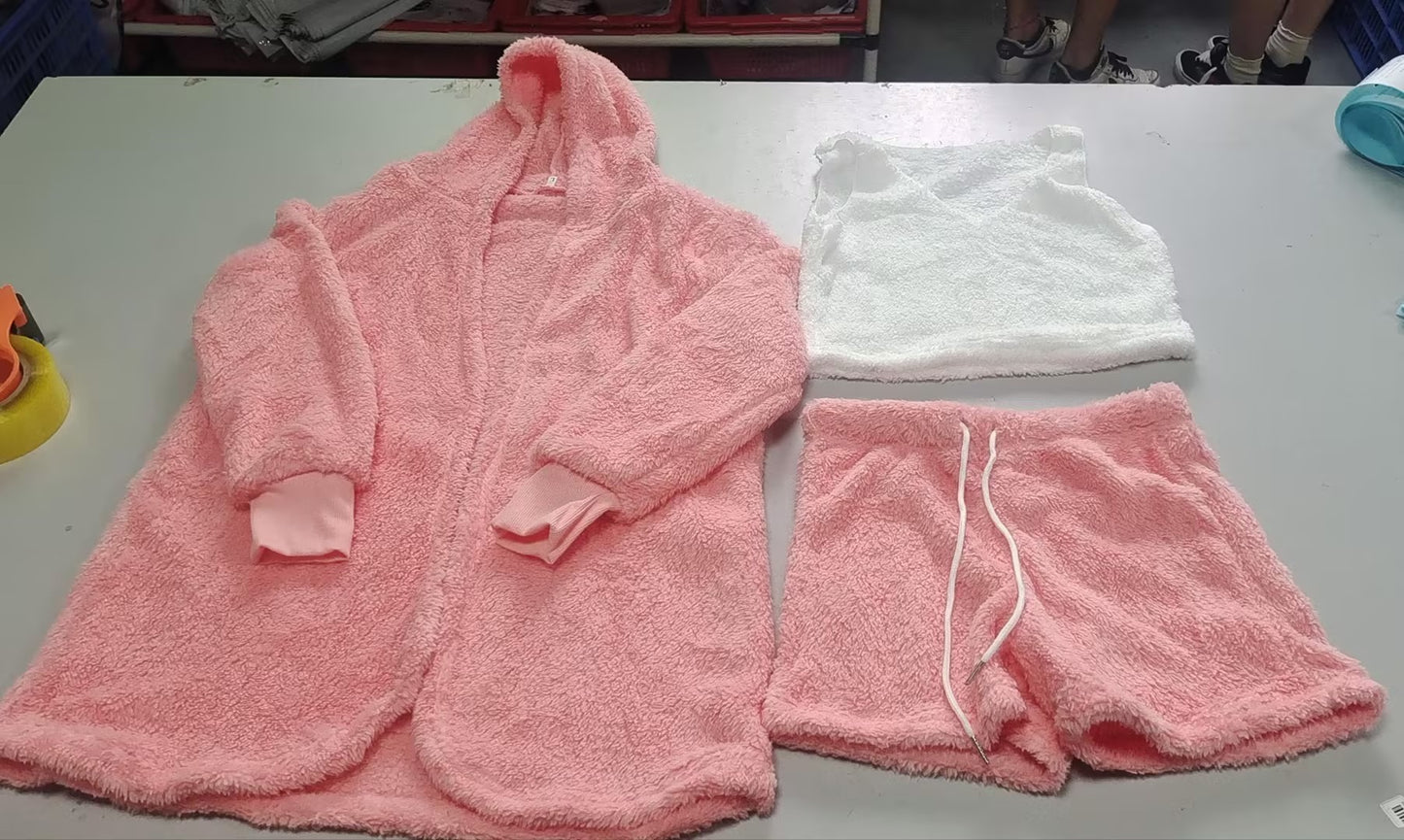 Long Sleeve Crop Tank Top And Drawstring Shorts Pajama Set